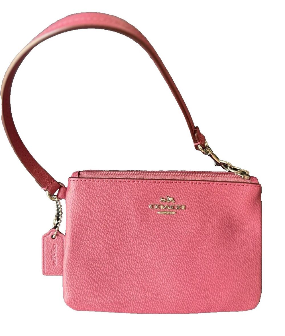 Coach F52850 Pink Leather Wristlet Zip Wallet Hangtag Silver Logo NWOT